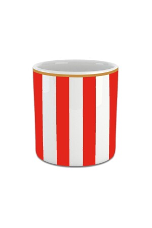 Red Vertical Striped Double Turkish Coffee Cup Without Handle DblKırFin1020534 - Vivas