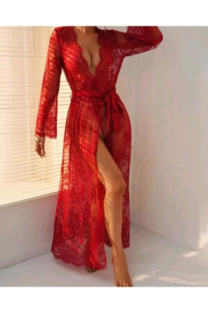 Redmiss long Lace Dressing Gown - Zekas Fashion