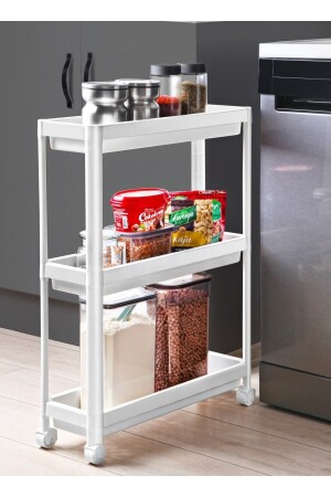 Regal mit Rollen, 3 Ebenen, weißes Badezimmerregal, Küchenregal, Serviertisch-Organizer - Deyhome