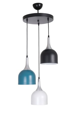 Reina Kitchen Living Room Gray Lampshade Turquoise White Black Color 3-Piece Chandelier REE374 - Fer Avize