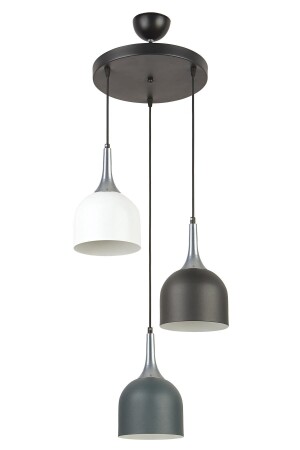 Reina Modern Design Living Room - Kitchen - Cafe Living Room Silver Detailed White Anthracite Black Color 3-Piece Chandelier REINAGÜMÜŞİKİLİ - Modavize