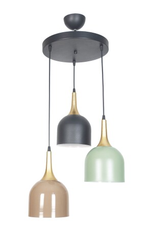 Reına Modern Design Metal Mix Black Coffee Green Color Pendant Lamp Cafe - Kitchen 3-Piece Chandelier REINAKLASİKS LAMPLIT 3-PLUG - Fer Avize