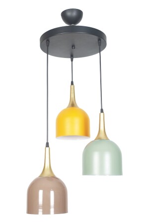 Reına Modernes Design Metall Mix Orange Kaffee Grün Farbe Pendelleuchte Cafe - Küche 3-teiliger Kronleuchter REINAKLASİKS LAMPLITT3-PLUG - Fer Avize