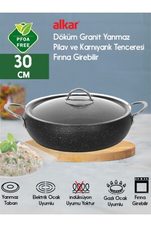 Reistopf aus gegossenem Granit, kann in den Ofen gestellt werden. Reistopf mit Metallgriff, 26–28–30 cm. Wählen Sie GRANIT-PILAF-TOPF - FİTHOME