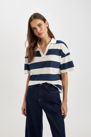 Relax Fit Polo Yaka Desenli Çizgili Kısa Kollu Polo Tişört C4072ax24sp - Defacto