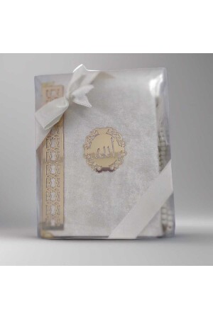 Religious Gift Velvet Covered Plexi Patterned Quran Arabic (Size 13X17) And Pearl Prayer Beads - Dualar Hazinesi