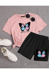 Renkli Kelebek Butterfly Baskılı Kız-erkek Çocuk Şort T-shirt Takım kkelebek1 - Renna Mood