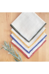 Renkli Overlok Kenarlı Müslin Kumaş, Bebek Ağız Silme Mendil Seti, 4 Adet 30x30 Cm M286393 - Bimotif