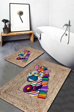 Farbenfrohes 2-teiliges Jute-Teppichset mit Zebramuster (60 x 100/40 x 60) – Esta1266 - Esta Hali