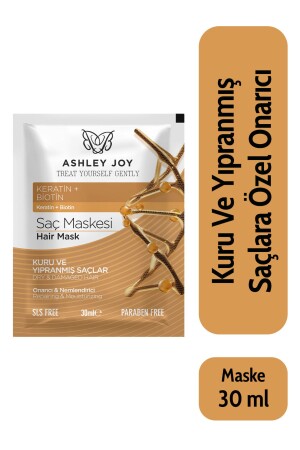Reparierende Haarmaske mit Keratin-Biotin, speziell für trockenes und strapaziertes Haar, 30 ml - Ashley Joy
