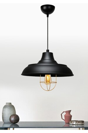 Retro Black Gold Detailed Cage Pendant Lamp No: 2 Cafe Restaurant Kitchen Entrance Living Room AYD-3339 - HOMİNG