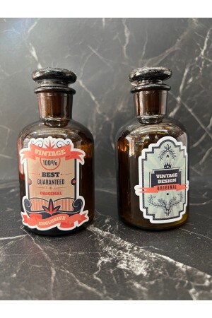 Retro Bottle 125 Ml Amber Colored Glass Cap with 2 Labels LKŞ01 - COLDBREWTREND