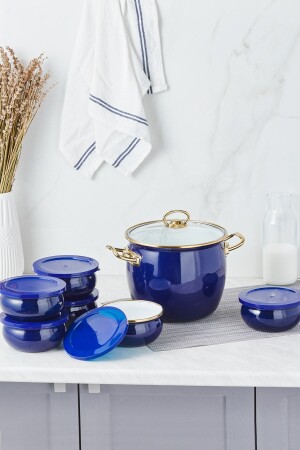 Retro Enameled Yogurt Fermenter Set Navy Blue 153. 03. 08. 2575 - Karaca