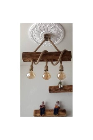 Retro Log Wood Rope Pendant Lamp Chandelier, Özcan0003 - Özcan Life