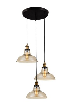 Retro Rusik Vintage Üçlü Bal Camlı Sarkıt Avize MYL002692 - demet habek mylights