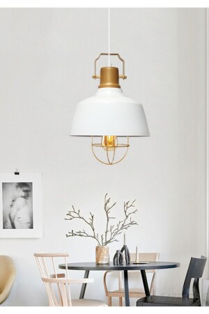 Retro White Gold Detailed Cage Pendant Lamp No: 2 Cafe Restaurant Kitchen Living Room Entrance - Homing