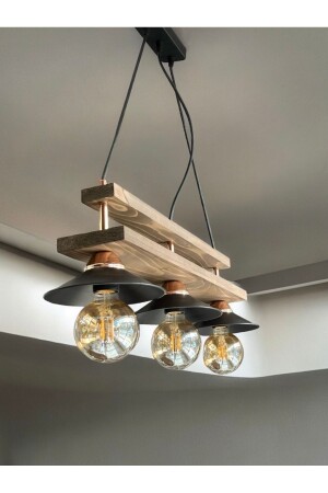 Retro Wintage Antique Black Copper Wooden 3-Piece Pendant Lamp Chandelier ASY-8022 - ONUR AVİZE