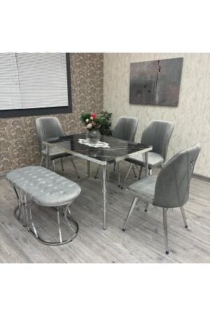 RHODONITE 80-120 CK SILVER 6-Person Kitchen Table Set Bechli - By Orhan Güzel