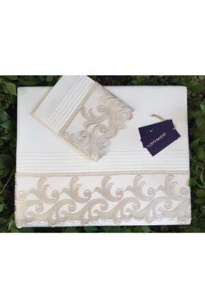 Ribbed Cream Cappuccino Ivy Double Duvet Cover Set EEE5475 - Çeyiz Bahçesi