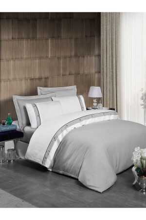 Ricchi Bettbezug-Set aus 100 % Baumwollsatin, Spannbetttuch, Doppelbett, Grauweiß (BLACK PIPE) CC - Silkarea