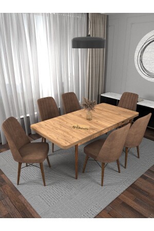 Riff Atlantik 80x130 Cm Açılırbilir 6 Kişilik - Yemek Masası - Yemek Masası Takımı - Kahverengi - Kaffahome