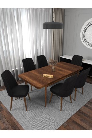 Riff Barok 80x130 Cm Extendable Dining Table for 6 Persons, Dining Table Set - Black LYMKF004 - Kaffahome