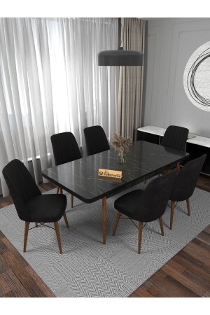 Riff Black 80x130 Cm Extendable 6-Person - Dining Table - Dining Table Set - Black - Kaffahome