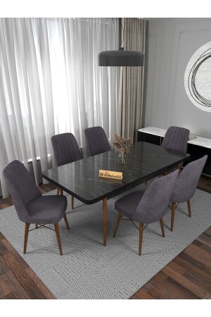 Riff Black 80x130 Cm Extendable 6-Person - Dining Table - Dining Table Set - Gray - Kaffahome