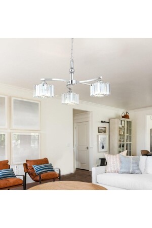 Rima 3 Arm Chrome Plated Crystal Stone Modern Design Living Room-Bedroom Crystal Living Room Chandelier 3405-03-CH - Apliqa