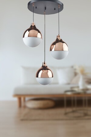 Rima Modern Pendant Lamp Retro Copper Color White Glass Living Room - Kitchen - Bedroom 3-Piece Chandelier rimasarkıtbakır - Fer Avize