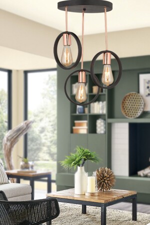 Ring 3 Piece Round Copper Black Modern Corridor Kitchen Living Room Retro Chandelier 3198-03 - Apliqa