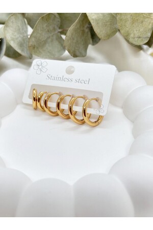 Ring Model Multiple Tarnish-Free Triple Double Steel Earring Set - Dststore