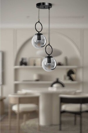 Ring Set of 2 Black Round Modern Chandelier (Smoked Glass) HLK-SYH-YVRK-02 - BSA LIGHTING