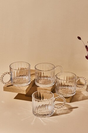 Ringo Line 4-Piece 325 ml Glass Mug with Beaded Handle Mug 14889 - Perotti