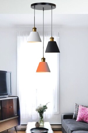 Rio Modern Funnel Metal Pendant Lamp Chandelier Living Room Living Room Pendant Lamp Triple Chandelier RİOAVİZE3-PLUG - Uçar