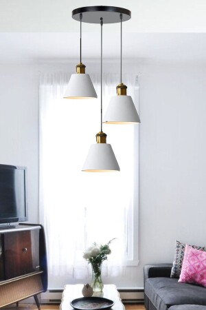 Rio Modern Funnel Metal Pendant Lamp Chandelier Living Room Living Room Pendant Lamp Triple Chandelier RİOAVİZE3-PLUG - Uçar