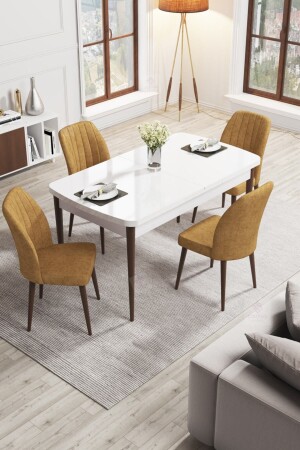 Ausziehbares Küchentisch-Set aus MDF-Holzbeinen der Rio-Serie / weißer Tisch 4 Cappucino-Stühle RIOBYZCVZ29 - Canisa Concept