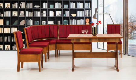 Riva Kitchen Corner Set Walnut - Claret Red - Cadde Yıldız