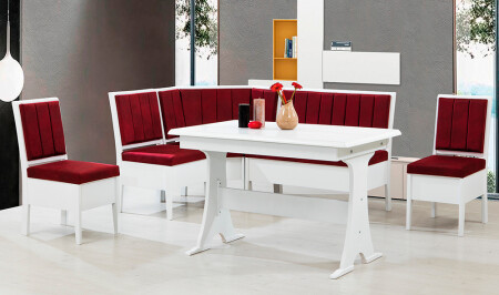 Riva Kitchen Corner Set White - Claret Red - Cadde Yıldız