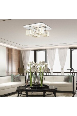 RİVİA 4-PIECE CHROME PLATED PLAFONIER STONE LIVING ROOM CHANDELIER 3416-04-CH - Apliqa