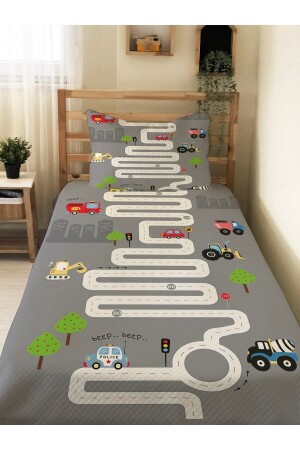 Road Patterned Baby And Kids Printed Single Pique Set 160x230 Gray 82501 - Evmila