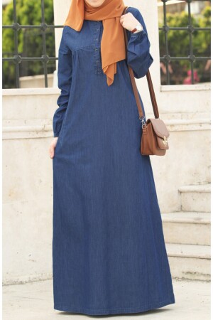 Robe Geknöpftes Hijab-Jeanskleid Marineblau 1334 - suhneva