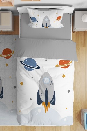 Rocket and Space Patterned Single Baby Kids Duvet Cover Set evnev00187 - Evpanya