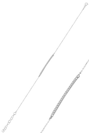 Rod Model Zircon Stone Rhodium Plated Silver Bracelet Sgtl10092rhode SGTL10092 - Söğütlü Silver