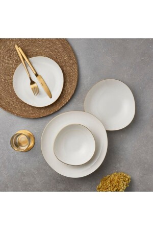 Roden 12 Piece Dinner Set for 4 People Gold PR. 00000000000GBSRD12Y120 - Güral Porselen
