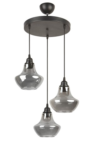 Rodi Special Design Modern Kitchen - Living Room - Cafe Black Color Smoked Glass 3-Piece Chandelier RDİ88 - Modavize