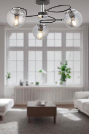 Rodonit 3-Piece Black Chrome Smoked Glass Modern Pendant Lamp Young Room Bedroom Retro Living Room Chandelier 3952-03-CH-BL - Apliqa