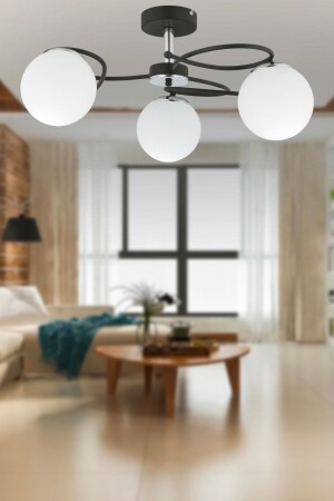 Rodonit 3-Piece Black Chrome White Glass Modern Pendant Lamp Young Room Bedroom Retro Living Room Chandelier 3952-03-CH-BL-01 - Apliqa