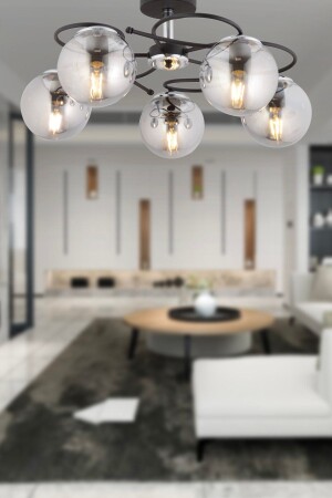Rodonit 5-Piece Black Chrome Smoked Glass Modern Pendant Lamp Young Room Bedroom Retro Living Room Chandelier 3952-05-CH-BL - Apliqa