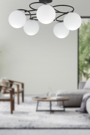 Rodonit 5li Siyah Krom Beyaz Camlı Modern Sarkıt Genç Odası Yatak Odası Retro Salon Avize 3952-05-CH-BL-01 - Apliqa